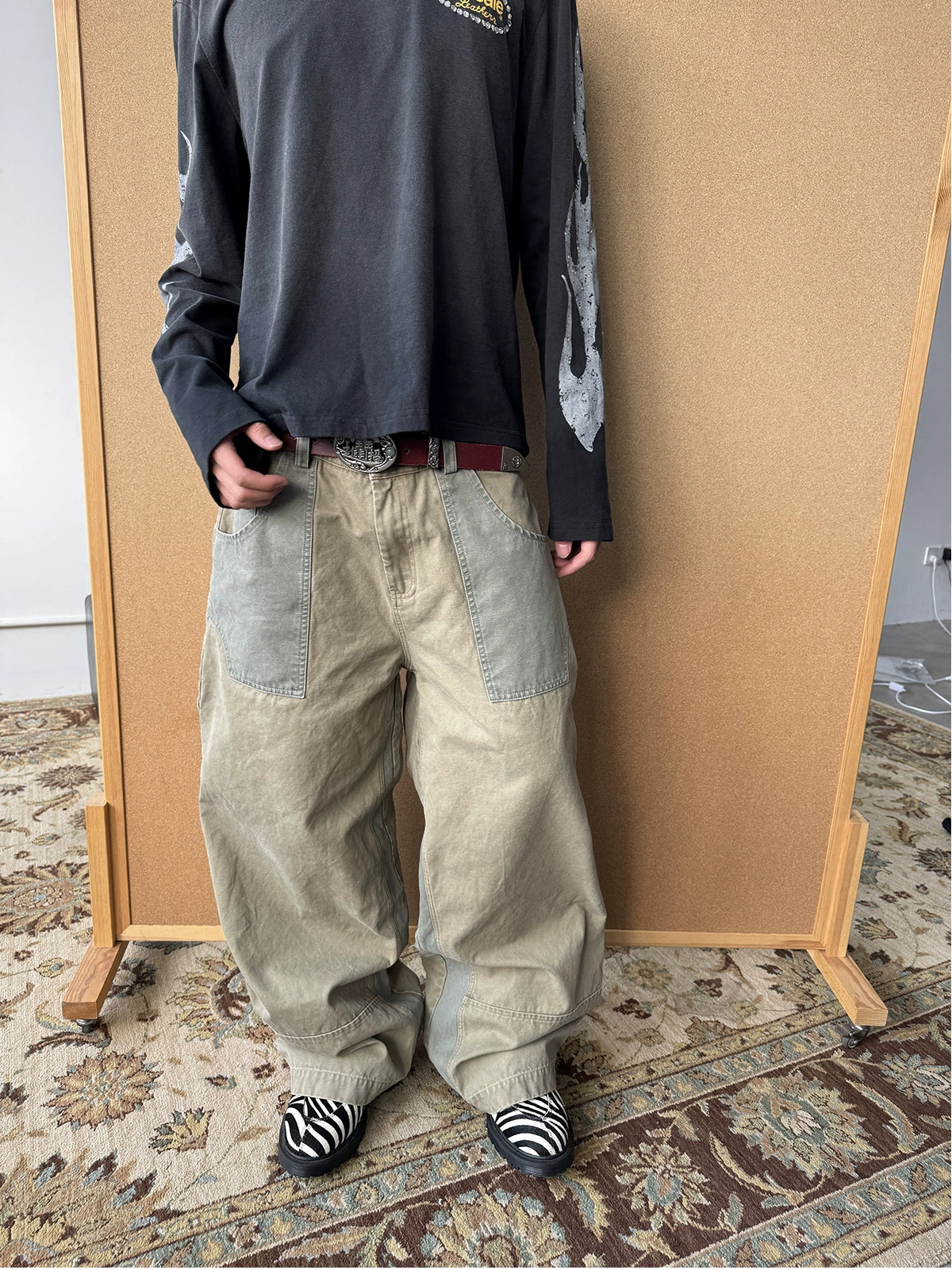 Ins Gale Washed Two Tone Pant