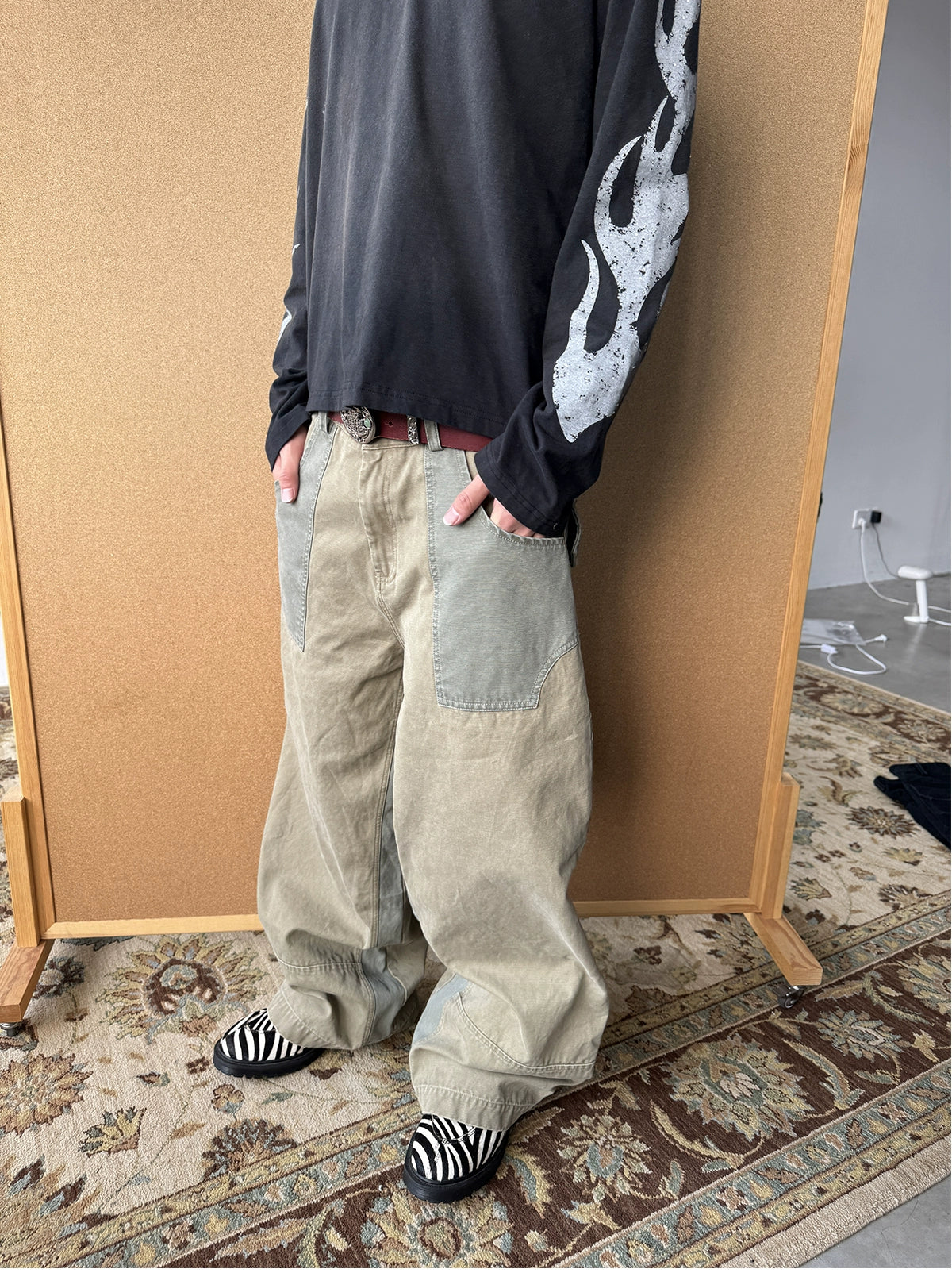 Ins Gale Washed Two Tone Pant