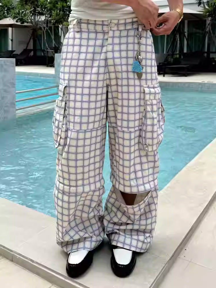Ins Gale Blue and White Detachable Cargos